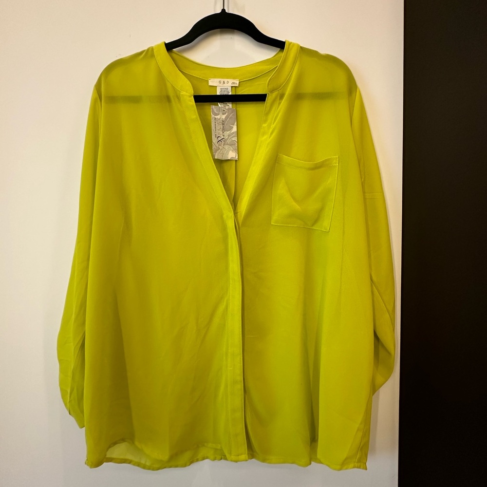 G&D Curvy Sunshine Button Down T2/3 rolled sleeve top lime yellow NWT